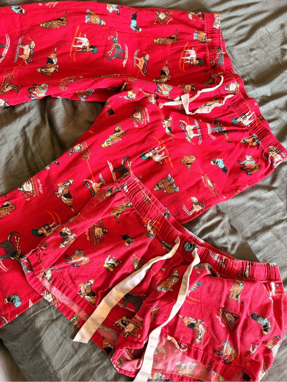 Large Old Navy Red his and hers Pajama Bottoms set with Christmas print